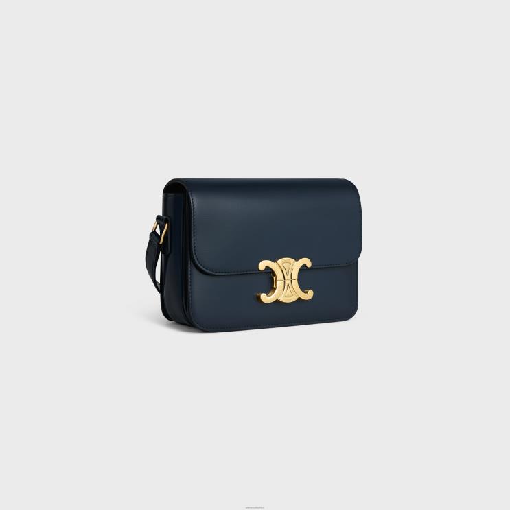 CELINE Navy Blue Teen Triomphe Bag in Shiny Calfskin R0ZNN46