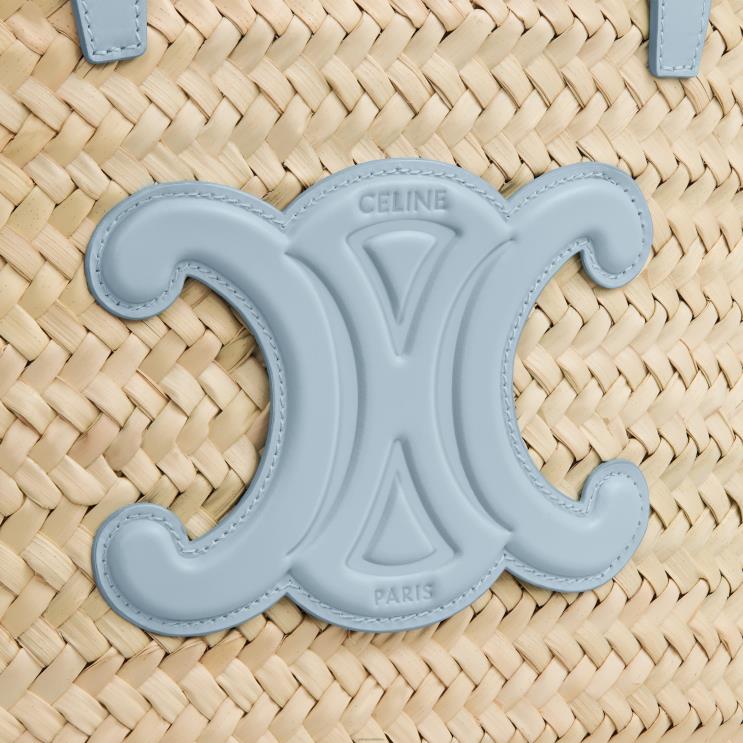 CELINE Pale Blue Medium Classic Panier in Palm Leaves & Calfskin R0ZNN25