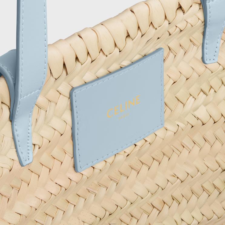 CELINE Pale Blue Medium Classic Panier in Palm Leaves & Calfskin R0ZNN25