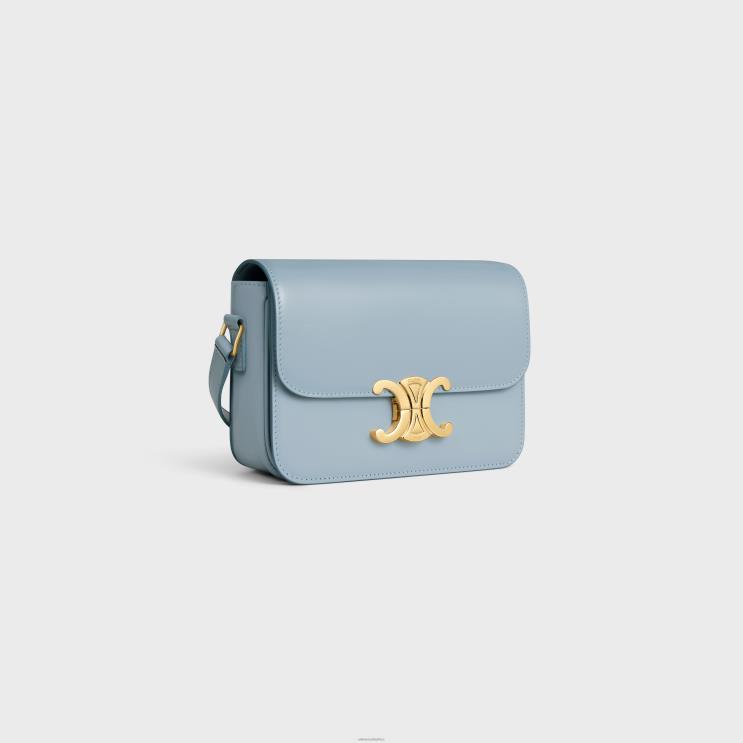CELINE Pale Blue Teen Triomphe Bag in Shiny Calfskin R0ZNN3