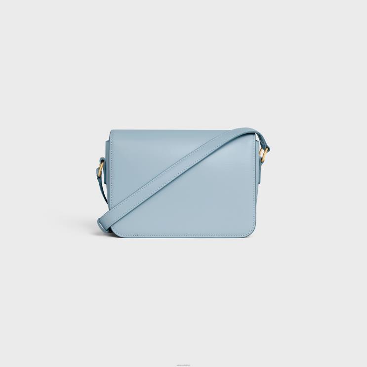 CELINE Pale Blue Teen Triomphe Bag in Shiny Calfskin R0ZNN3