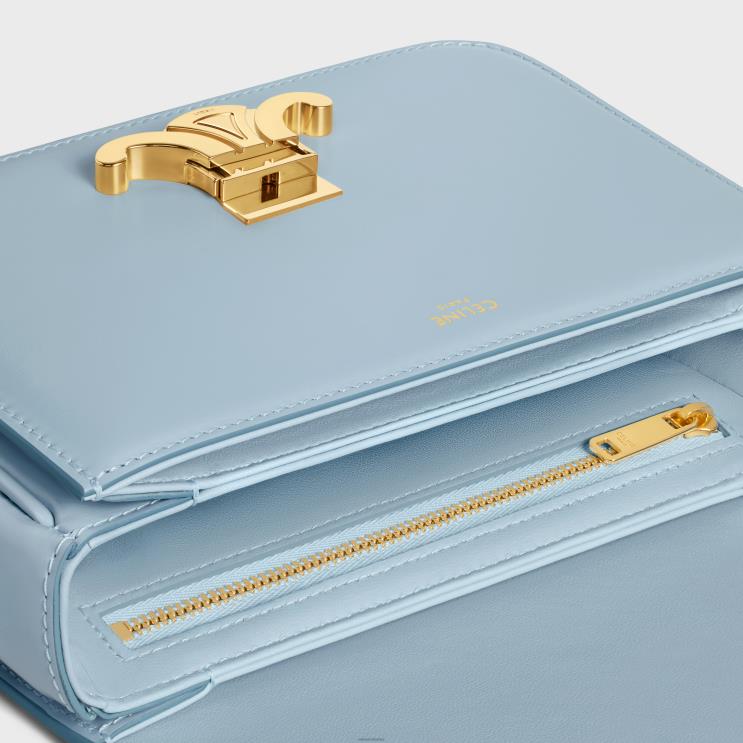 CELINE Pale Blue Teen Triomphe Bag in Shiny Calfskin R0ZNN3
