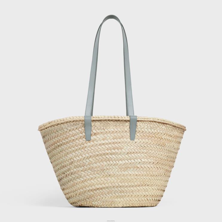 CELINE Pearl Blue Medium Classic Panier in Palm Leaves & Calfskin R0ZNN260