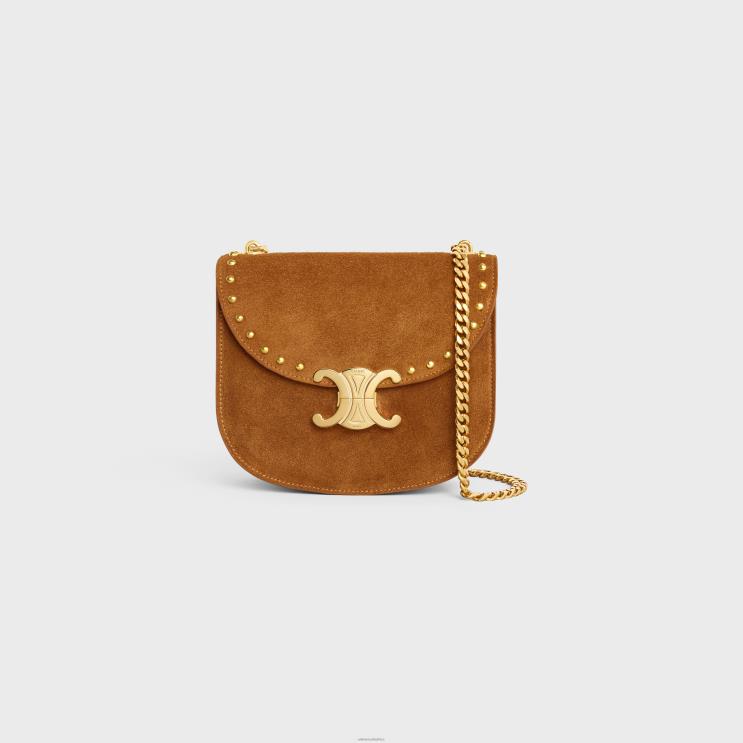 CELINE Pecan Chain Besace Clea in Suede Calfskin With Studs R0ZNN169