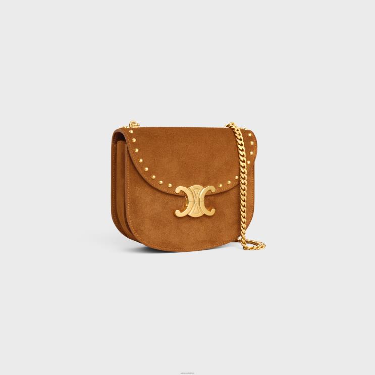 CELINE Pecan Chain Besace Clea in Suede Calfskin With Studs R0ZNN169