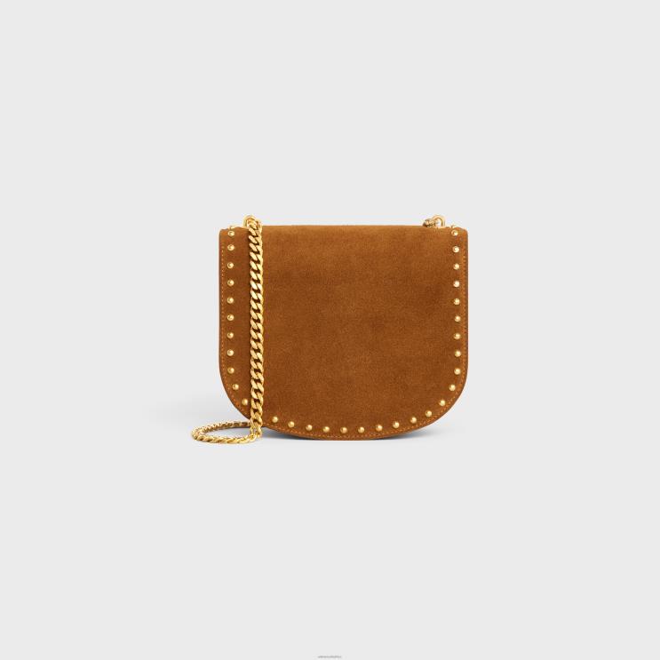 CELINE Pecan Chain Besace Clea in Suede Calfskin With Studs R0ZNN169