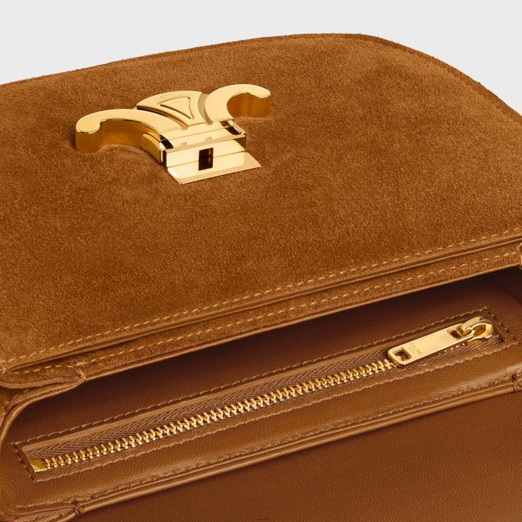CELINE Pecan Chain Besace Clea in Suede Calfskin With Studs R0ZNN169