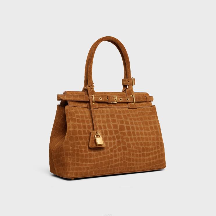 CELINE Pecan Conti Bag in Crocodile Embossed Suede Calfskin R0ZNN168