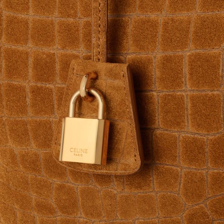 CELINE Pecan Conti Bag in Crocodile Embossed Suede Calfskin R0ZNN168