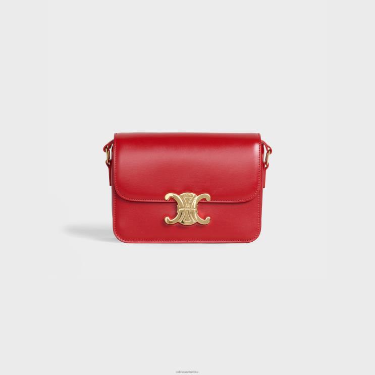 CELINE Red Teen Triomphe Bag in Shiny Calfskin R0ZNN101