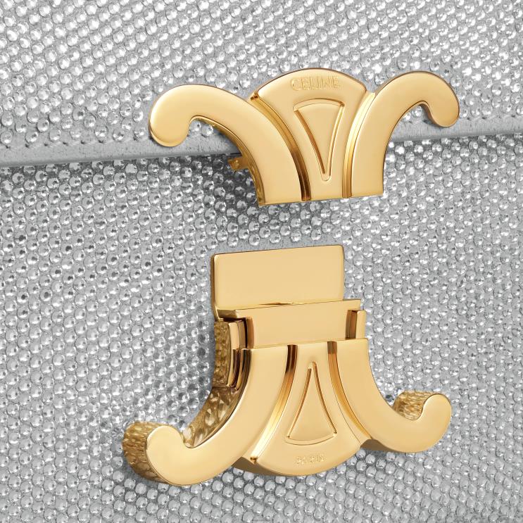 CELINE Silver Chain Shoulder Bag Claude in Suede Calfskin With Strass R0ZNN186