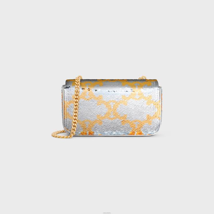 CELINE Silver/Gold Chain Shoulder Bag Claude in Triomphe Sequins R0ZNN182