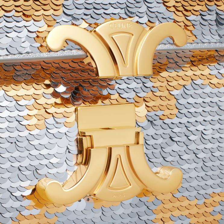 CELINE Silver/Gold Chain Shoulder Bag Claude in Triomphe Sequins R0ZNN182