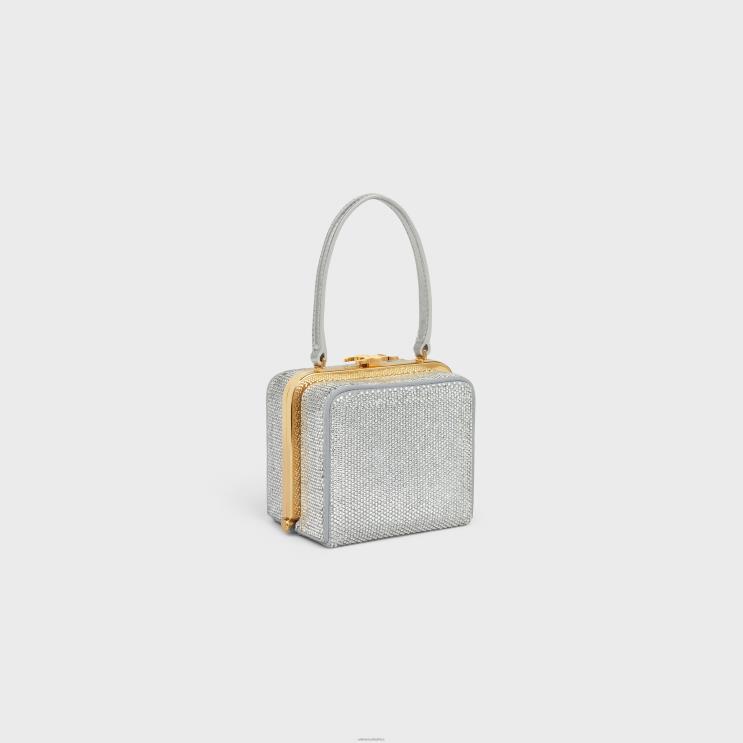 CELINE Silver Lana Minaudiere in Suede Calfskin With Strass R0ZNN290