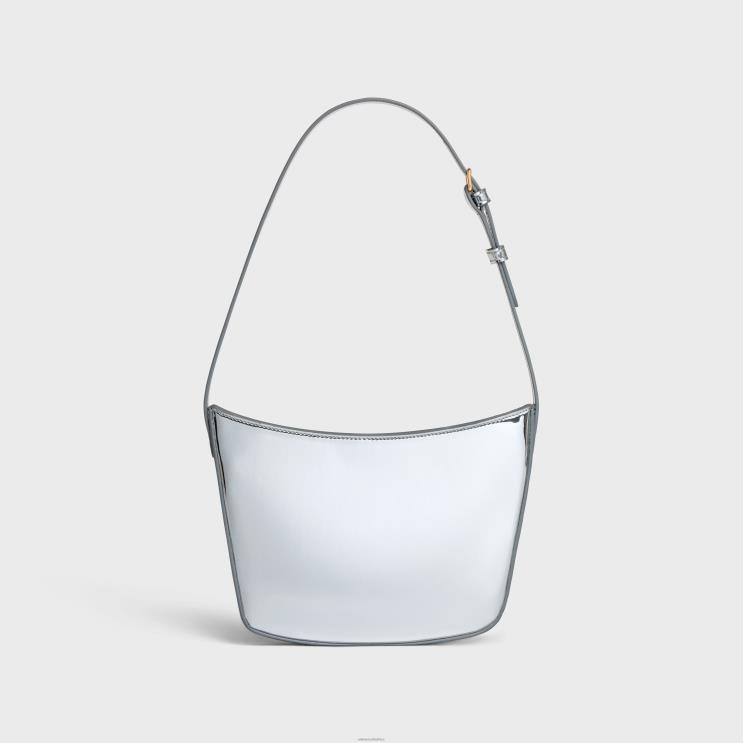 CELINE Silver Medium Croque Bag in Mirror Textile R0ZNN296