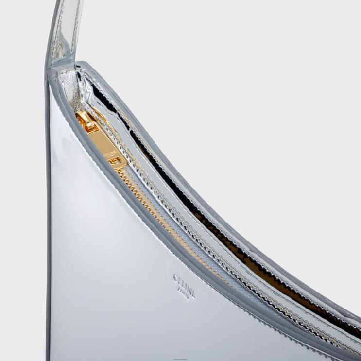 CELINE Silver Medium Croque Bag in Mirror Textile R0ZNN296