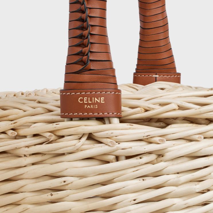 CELINE Tan Basket in Wicker & Calfskin R0ZNN299
