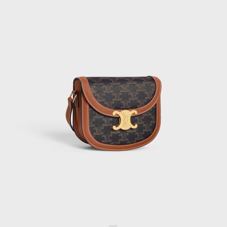 CELINE Tan Besace Clea in Triomphe Canvas & Calfskin R0ZNN177