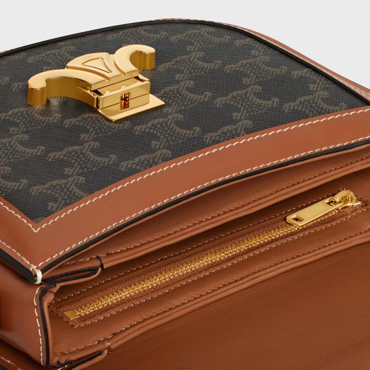 CELINE Tan Besace Clea in Triomphe Canvas & Calfskin R0ZNN177