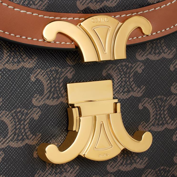 CELINE Tan Besace Clea in Triomphe Canvas & Calfskin R0ZNN177