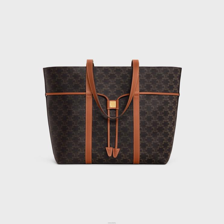 CELINE Tan Cabas Drawstring in Triomphe Canvas & Calfskin R0ZNN235