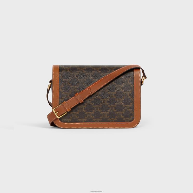 CELINE Tan Classique Triomphe Bag in Triomphe Canvas & Calfskin R0ZNN90