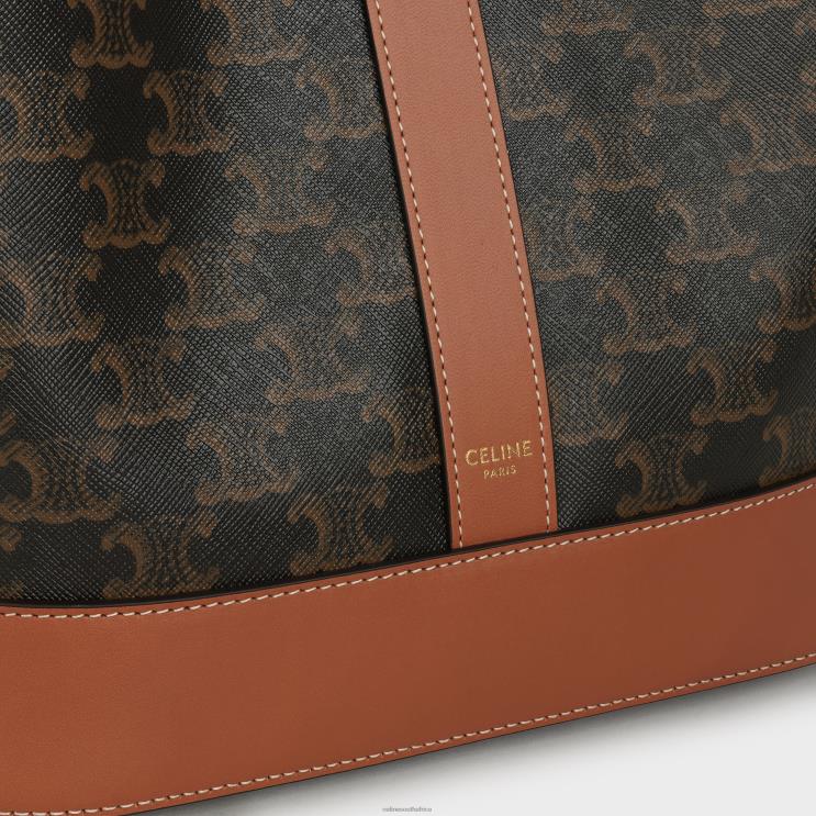 CELINE Tan Medium Bucket in Triomphe Canvas & Calfskin R0ZNN217