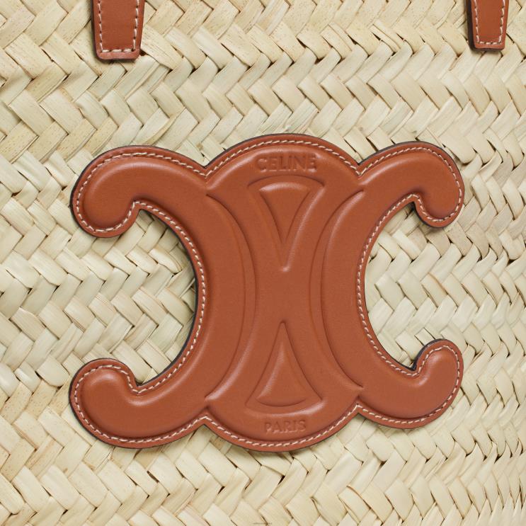 CELINE Tan Medium Classic Panier in Palm Leaves & Calfskin R0ZNN83