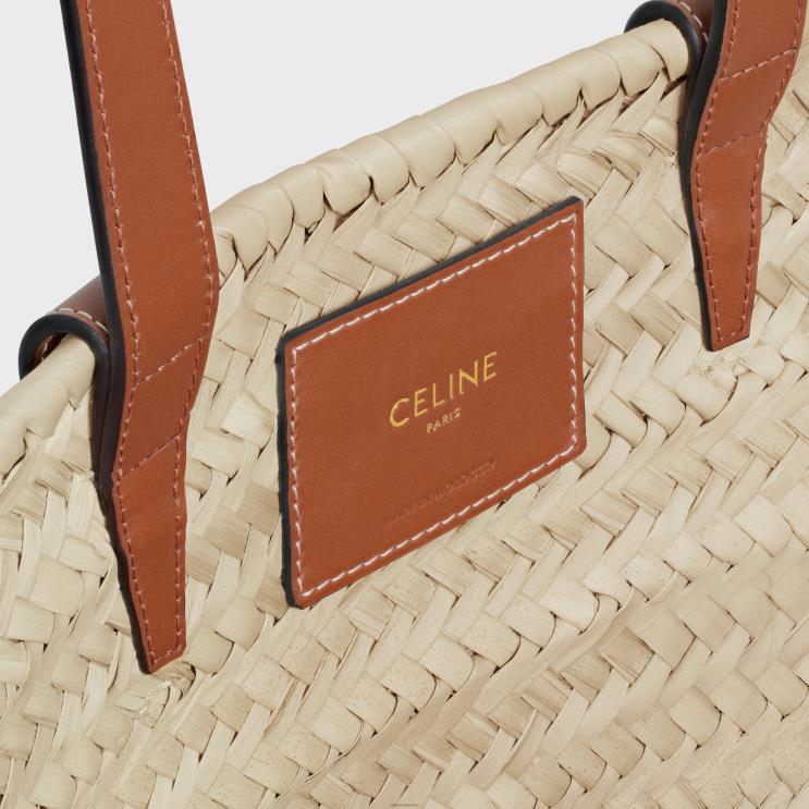CELINE Tan Medium Classic Panier in Palm Leaves & Calfskin R0ZNN83