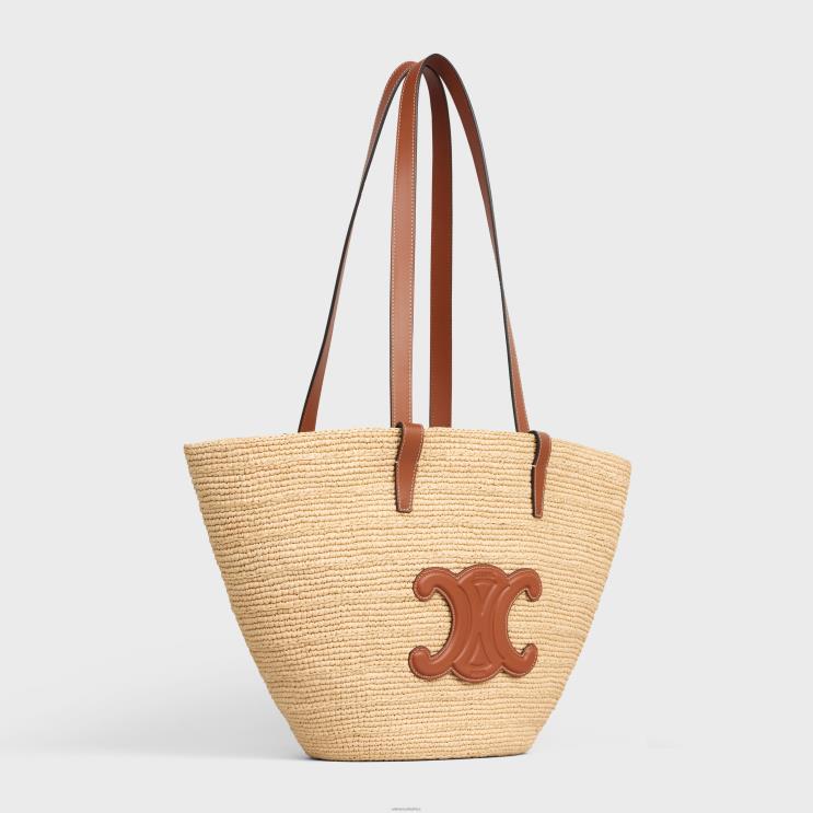 CELINE Tan Medium Supple Classic Panier in Raffia & Calfskin R0ZNN24