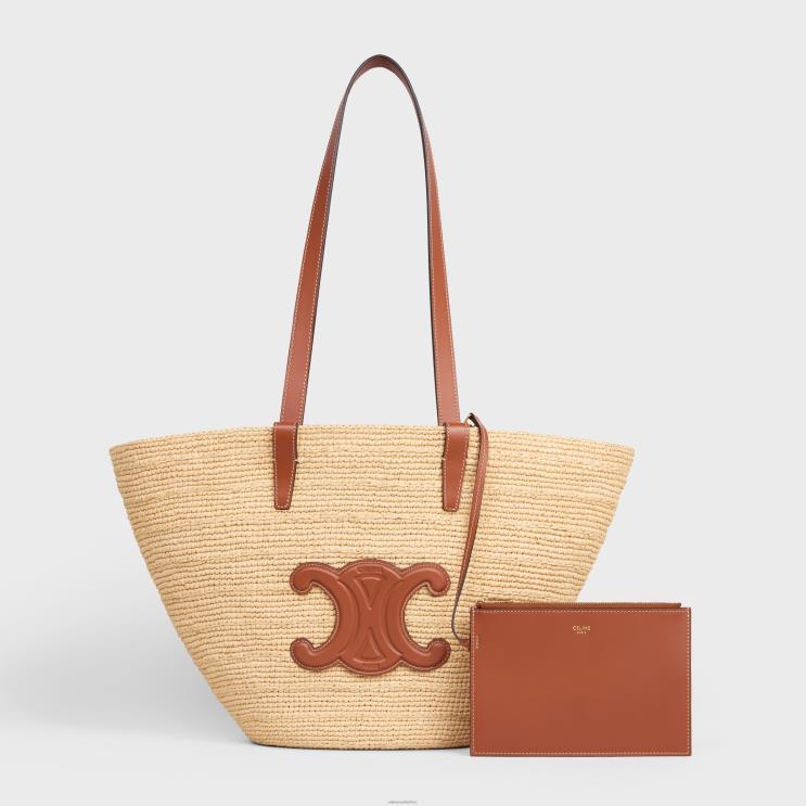 CELINE Tan Medium Supple Classic Panier in Raffia & Calfskin R0ZNN24