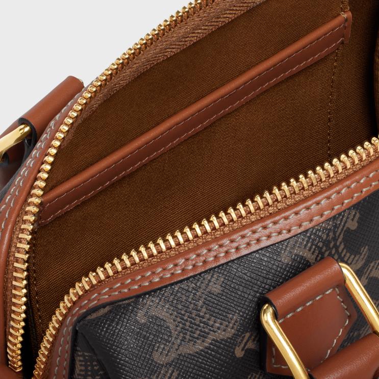 CELINE Tan Small Boston Cuir Triomphe in Triomphe Canvas & Calfskin R0ZNN207