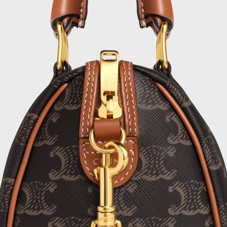 CELINE Tan Small Boston Cuir Triomphe in Triomphe Canvas & Calfskin R0ZNN207