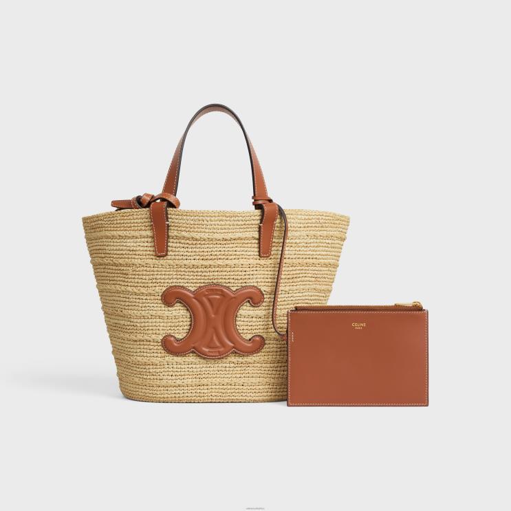 CELINE Tan Teen Supple Classic Panier in Raffia & Calfskin R0ZNN26