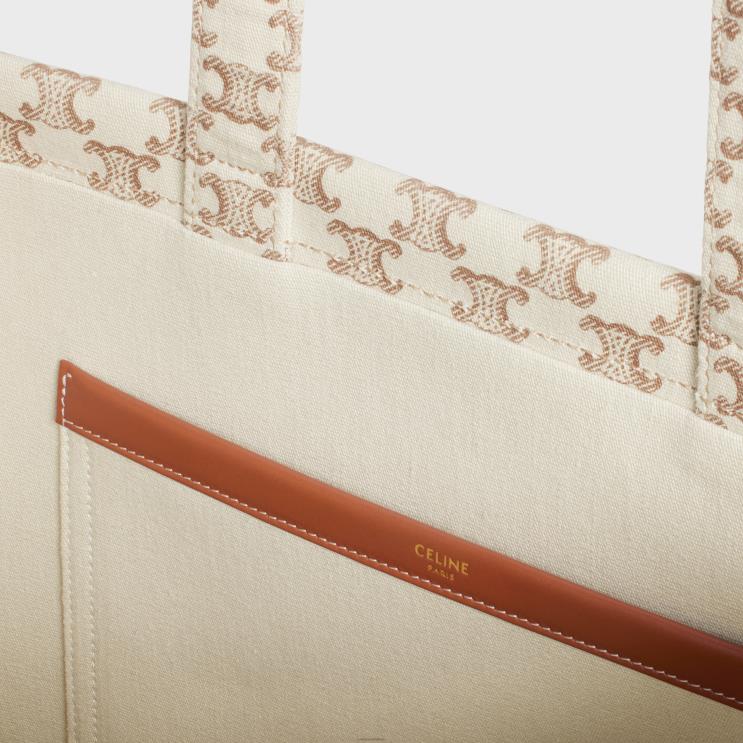 CELINE White Large Cabas Thais in Textile With Triomphe Canvas Print & Calfskin R0ZNN245