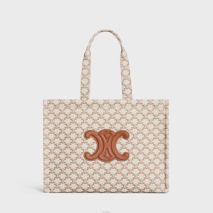 CELINE White Large Cabas Thais in Textile With Triomphe Canvas Print & Calfskin R0ZNN245