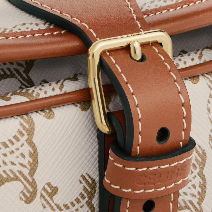 CELINE White Medium Folco Bag in Triomphe Canvas & Calfskin R0ZNN222