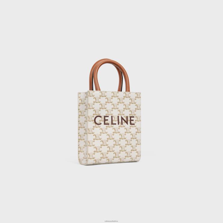 CELINE White Mini Vertical Cabas in Triomphe Canvas & Calfskin With Print R0ZNN239