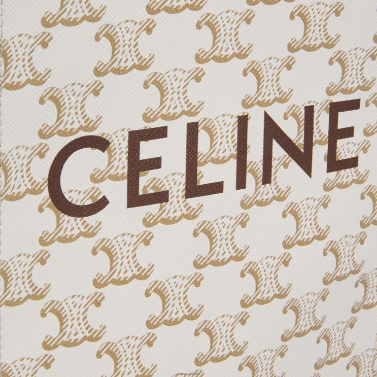 CELINE White Mini Vertical Cabas in Triomphe Canvas & Calfskin With Print R0ZNN239