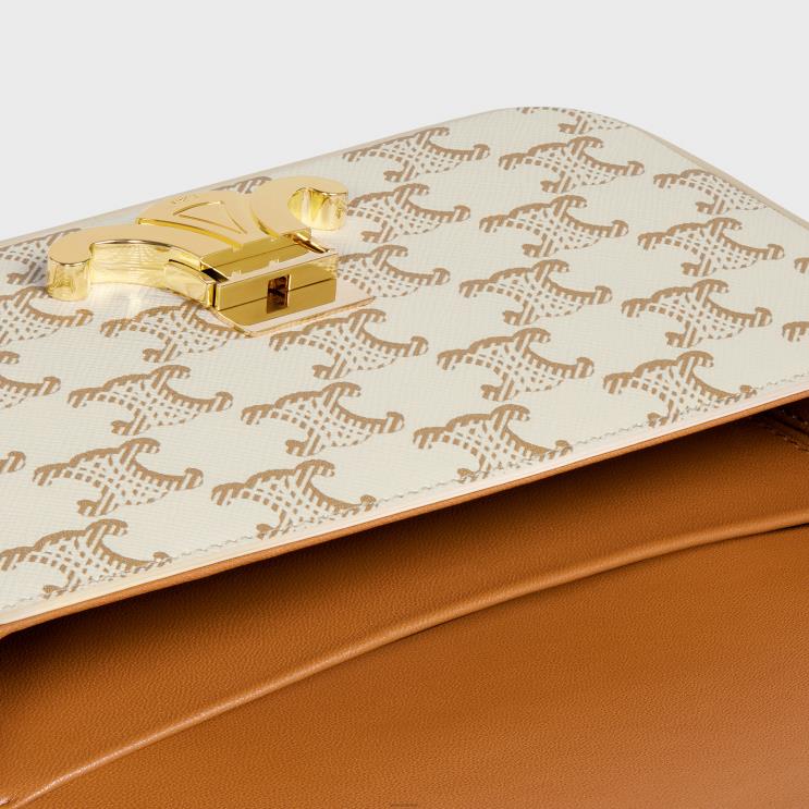 CELINE White Shoulder Bag Claude in Triomphe Canvas & Calfskin R0ZNN193