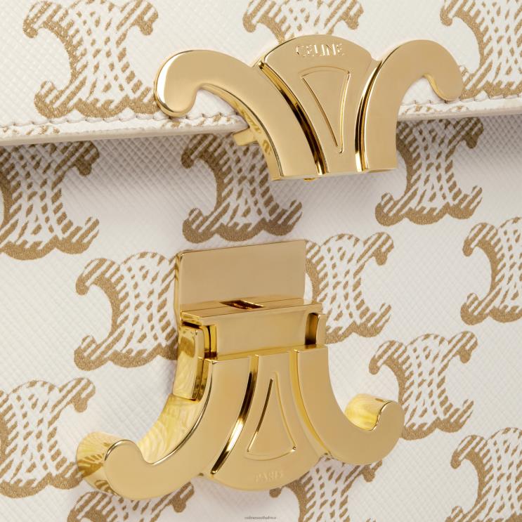 CELINE White Shoulder Bag Claude in Triomphe Canvas & Calfskin R0ZNN193