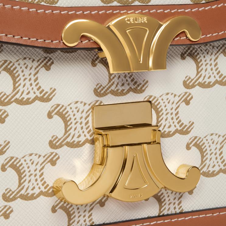 CELINE White Teen Triomphe Bag in Triomphe Canvas & Calfskin R0ZNN107