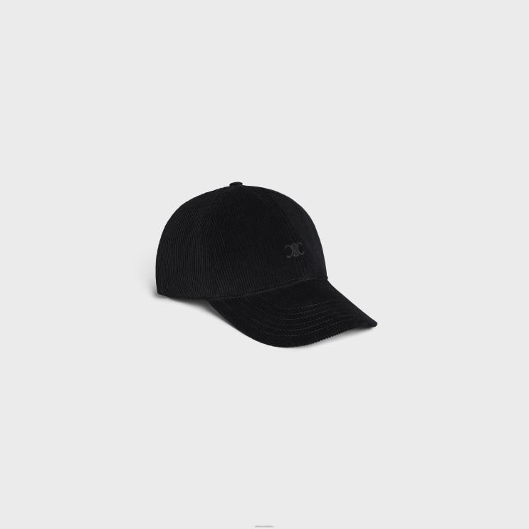 CELINE Black Baseball Cap in Corduroy R0ZNN2177