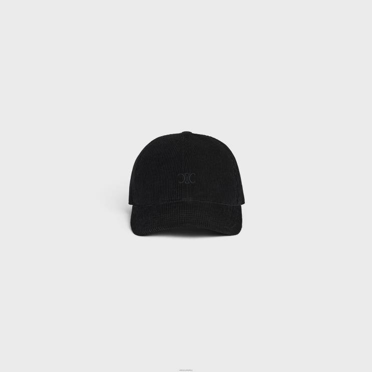 CELINE Black Baseball Cap in Corduroy R0ZNN2177