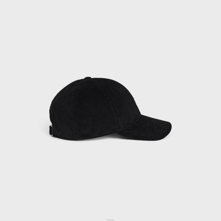 CELINE Black Baseball Cap in Corduroy R0ZNN2177