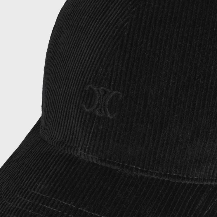 CELINE Black Baseball Cap in Corduroy R0ZNN2177