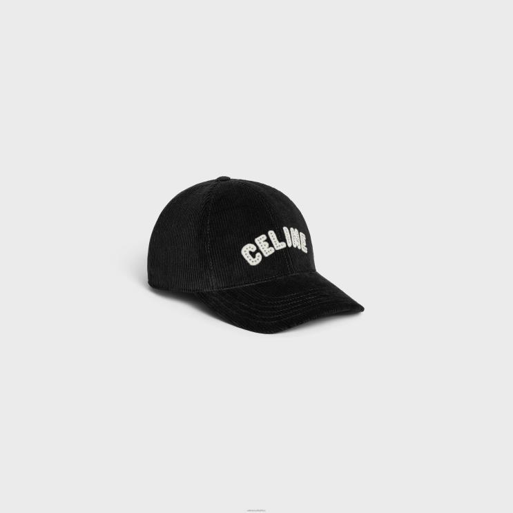 CELINE Black Baseball Cap in Corduroy R0ZNN2241