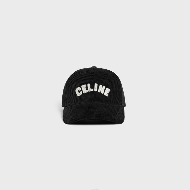 CELINE Black Baseball Cap in Corduroy R0ZNN2241