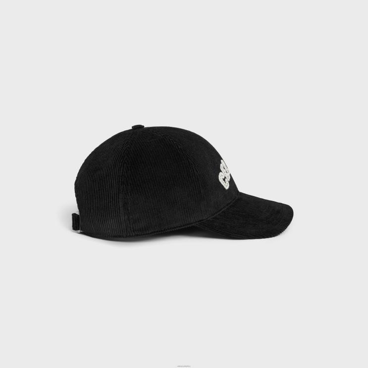 CELINE Black Baseball Cap in Corduroy R0ZNN2241