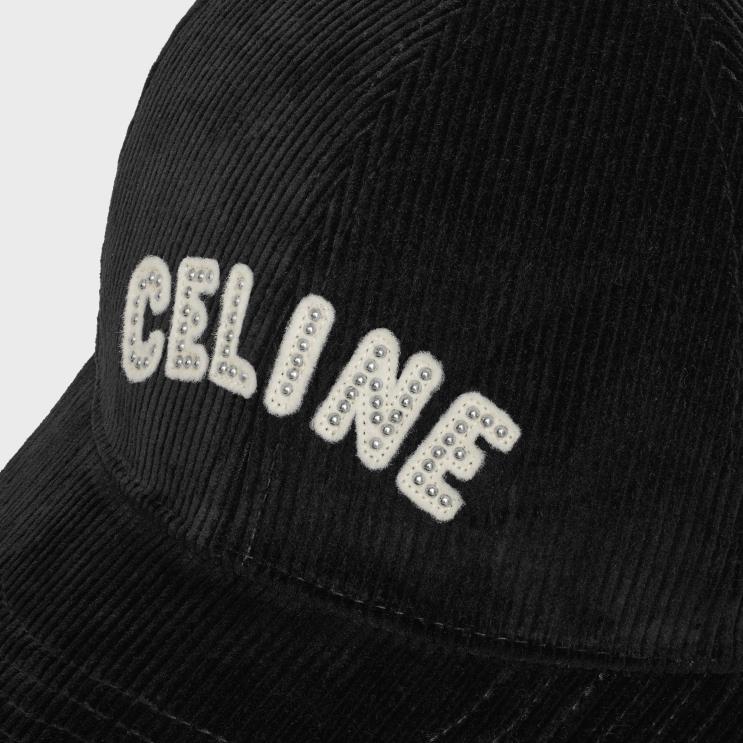CELINE Black Baseball Cap in Corduroy R0ZNN2241